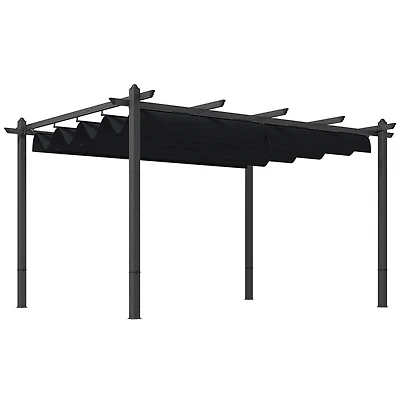 Outsunny 10'x13' Retractable Pergola with Wood Grain Aluminum Frame,