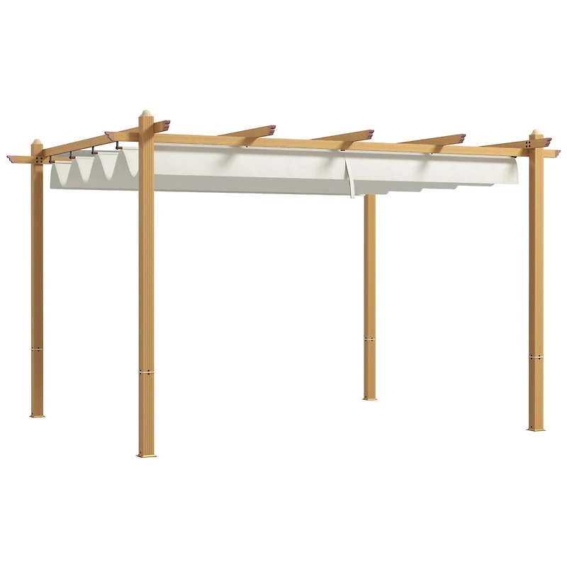 Outsunny 10'x12' Retractable Pergola with Wood Grain Aluminum Frame,