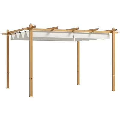 Outsunny 10'x12' Retractable Pergola with Wood Grain Aluminum Frame,