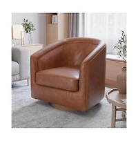 Wyn Upholstered Club Style Barrel Chair With Sloped Armrests And 360 Degree Swivel Base A Vinyl Wrap