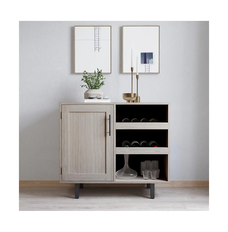 Aloise Bar And Sideboard With Storage Cabinet, Hanging Stemware Holders And Bottle Storage