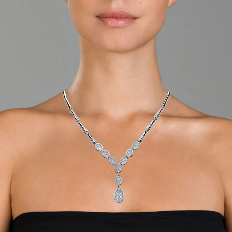 Sterling Silver Cubic Zirconia White Gold Plated Majestic Necklace