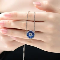 Teens Sterling Silver with White Gold Plated and Cubic Zirconia Round Pendant Necklace