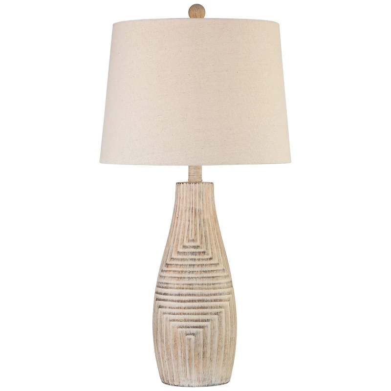 John Timberland Southwest Rustic Table Lamp 27" Tall Faux Light Wood Oatmeal Fabric Drum Shade for Living Room Bedroom Bedside Nightstand