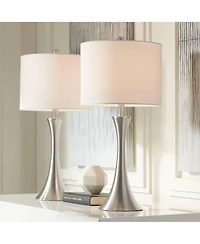 360 Lighting Gerson Modern Table Lamps 24" High Set of 2 Brushed Nickel with Dimmers Led White Drum Shade for Bedroom Living Room Bedside Nightst