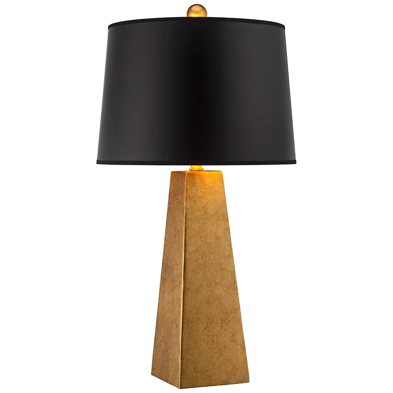 Possini Euro Design Obelisk Modern Table Lamp 26" High Gold Leaf Tapered Column Black Paper Drum Shade for Bedroom Living Room Bedside Nightstand