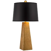 Possini Euro Design Obelisk Modern Table Lamp 26" High Gold Leaf Tapered Column Black Paper Drum Shade for Bedroom Living Room Bedside Nightstand