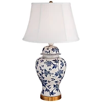 Traditional Asian Chinese Style Table Lamp 25" High Crackle Ceramic Blue White Temple Jar Bell Shade Decor for Living Room Bedroom House Bedside Night