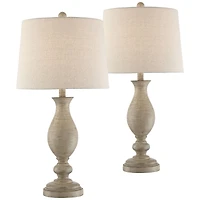 Regency Hill Serena Country Cottage Table Lamps 27 1/2" Tall Set of 2 Beige Gray Oatmeal Fabric Drum Shade for Bedroom Living Room Bedside Nights