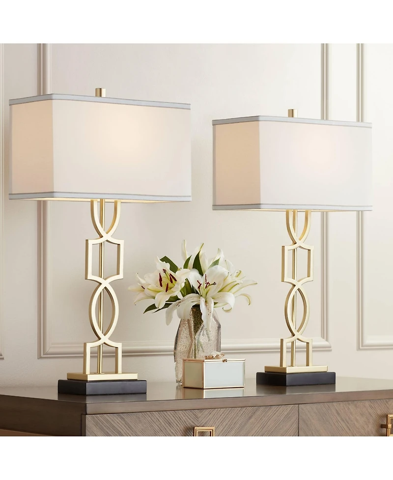 360 Lighting Modern Table Lamps 28 1/4" Tall Set of 2 Gold Metal White Rectangular Shade for Living Room Bedroom House Bedside