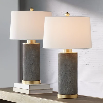 360 Lighting Gilson 24 3/4" High Modern Glam Table Lamps Set of 2 Gold Textured Gray Finish Ceramic Living Room Bedroom Bedside