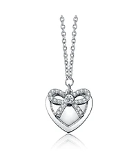Chic White Gold Plated Tie Ribbon on Heart Shaped Pendant
