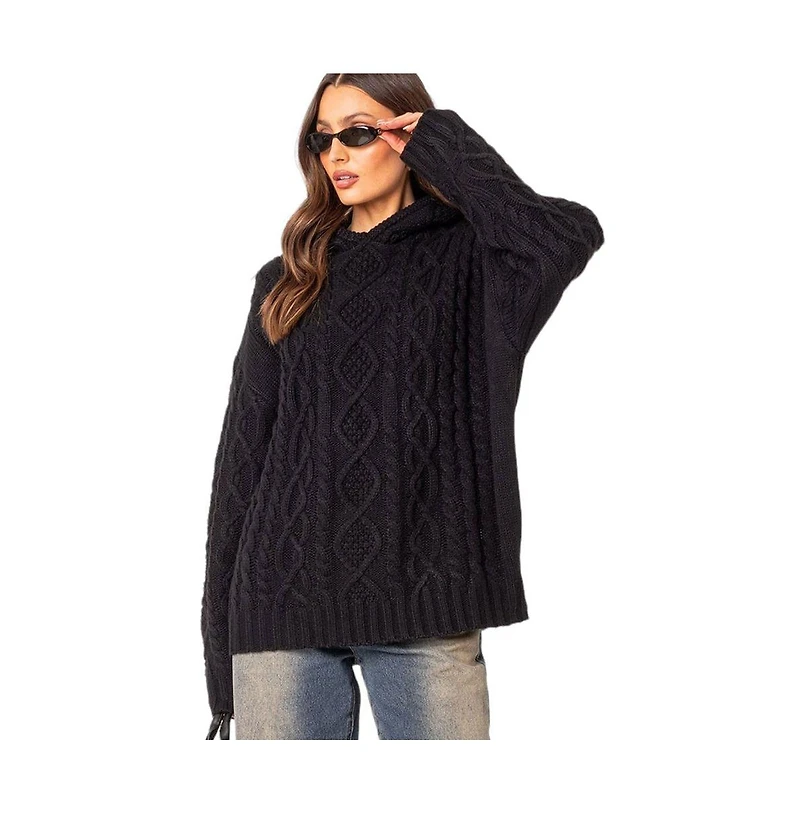 Edikted Women's Oversized cable knit sweater hoodie