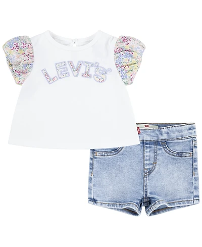 Levi's Baby Girls Floral Sleeve Top and Shorts Set