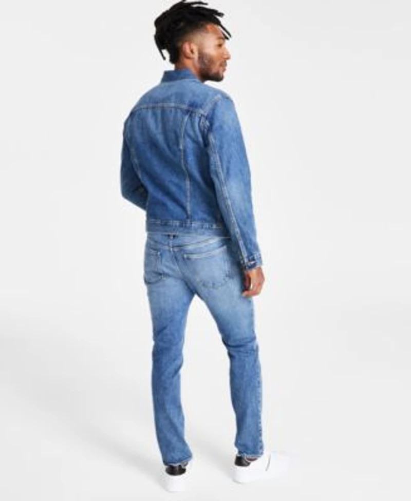 Calvin Klein Mens Trucker Jacket Logo Crewneck T Shirt Slim Fit Stretch Jeans