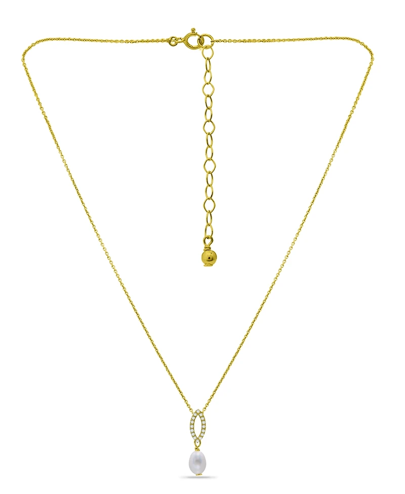 Macy's White Cultured Pearl and Pave Cubic Zirconia Pendant Necklace