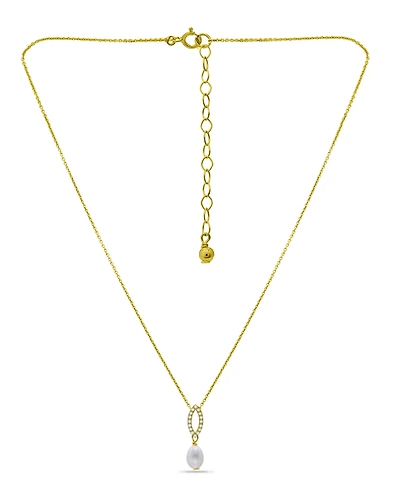 Macy's White Cultured Pearl and Pave Cubic Zirconia Pendant Necklace