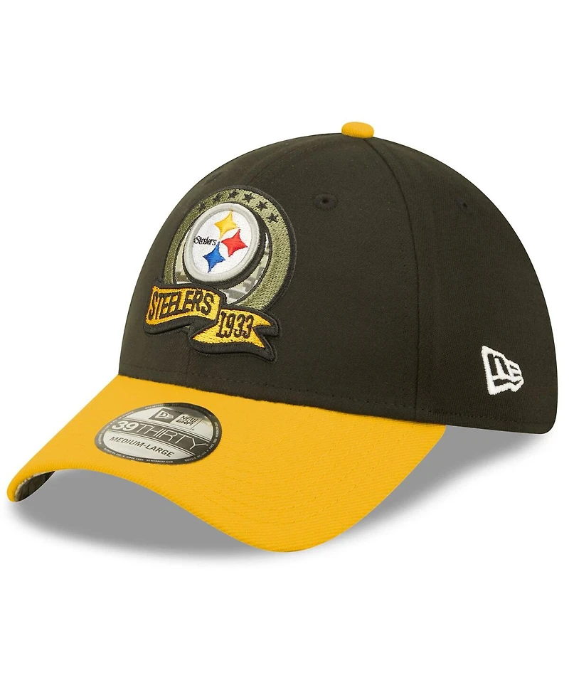 Men's New Era Black, Yellow Pittsburgh Steelers 2022 Salute To Service 39THIRTY Flex Hat