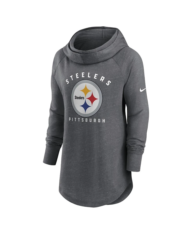 Women's Nike Heather Charcoal Pittsburgh Steelers Raglan Funnel Neck Pullover Hoodie