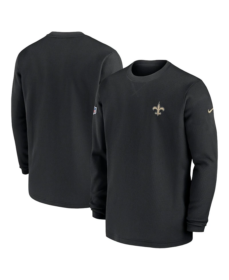 Men's Nike Black New Orleans Saints 2023 Sideline Throwback Heavy Brushed Waffle Long Sleeve T-shirt