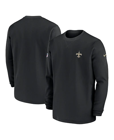 Men's Nike Black New Orleans Saints 2023 Sideline Throwback Heavy Brushed Waffle Long Sleeve T-shirt