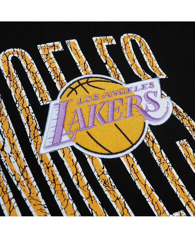 Men's Mitchell & Ness Black Distressed Los Angeles Lakers Hardwood Classics Og 2.0 Pullover Hoodie