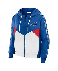 Women's Wear by Erin Andrews Royal, White Buffalo Bills Color Block Light Weight Modest Crop Full-Zip Hoodie