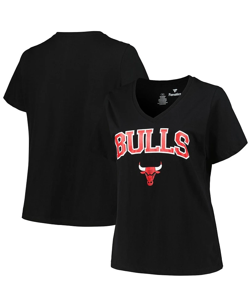Women's Profile Black Chicago Bulls Plus Size Arch Over Logo V-Neck T-shirt