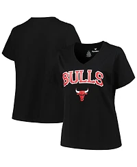 Women's Profile Black Chicago Bulls Plus Size Arch Over Logo V-Neck T-shirt