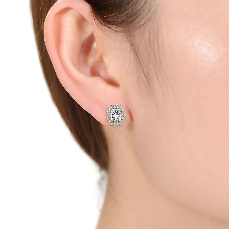 Classy 10MM Halo Square Stud Earrings
