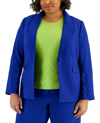 Tahari Asl Plus Peak-Lapel Button-Sleeve Blazer