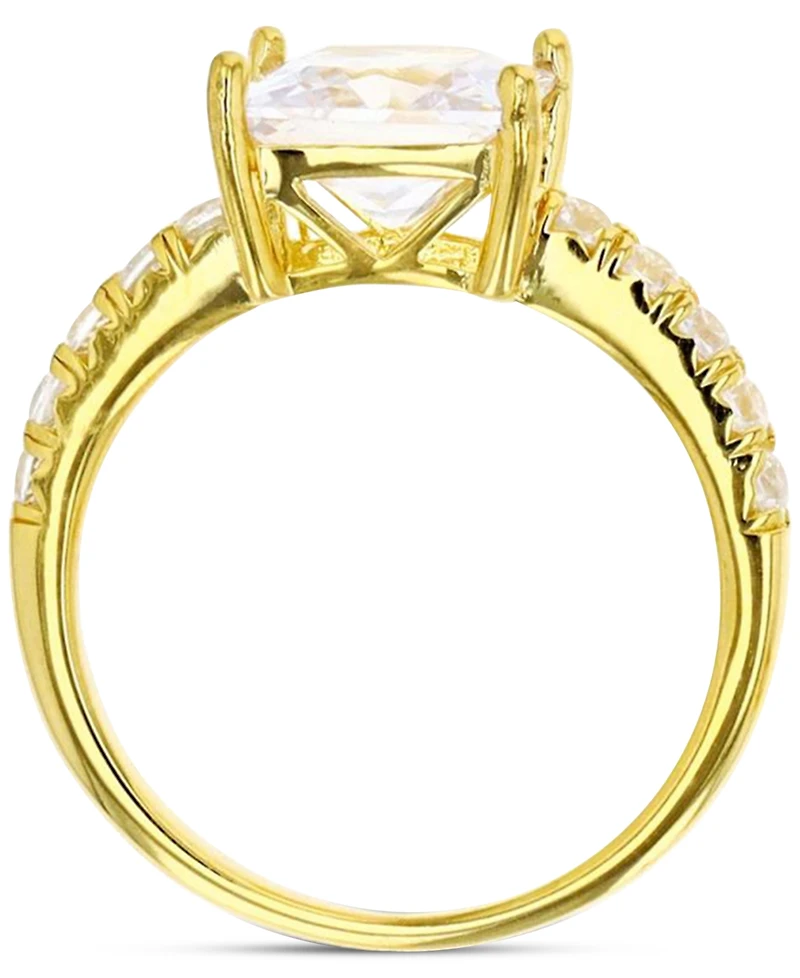 Cubic Zirconia Cushion-Cut Engagement Ring 14k Gold-Plated Sterling Silver