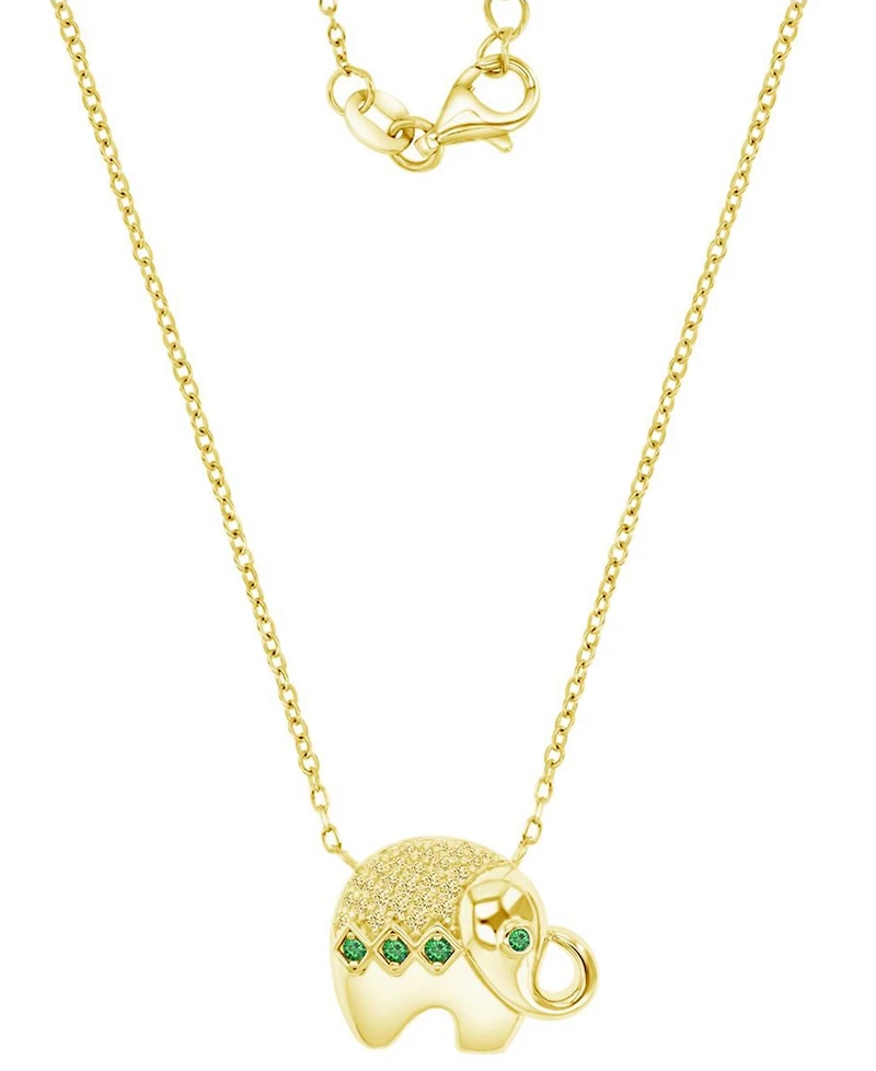 Cubic Zirconia & Lab-Grown Green Nano (1/10 ct. t.w.) Good Luck Baby Elephant Pendant Necklace, 16" + 2" extender