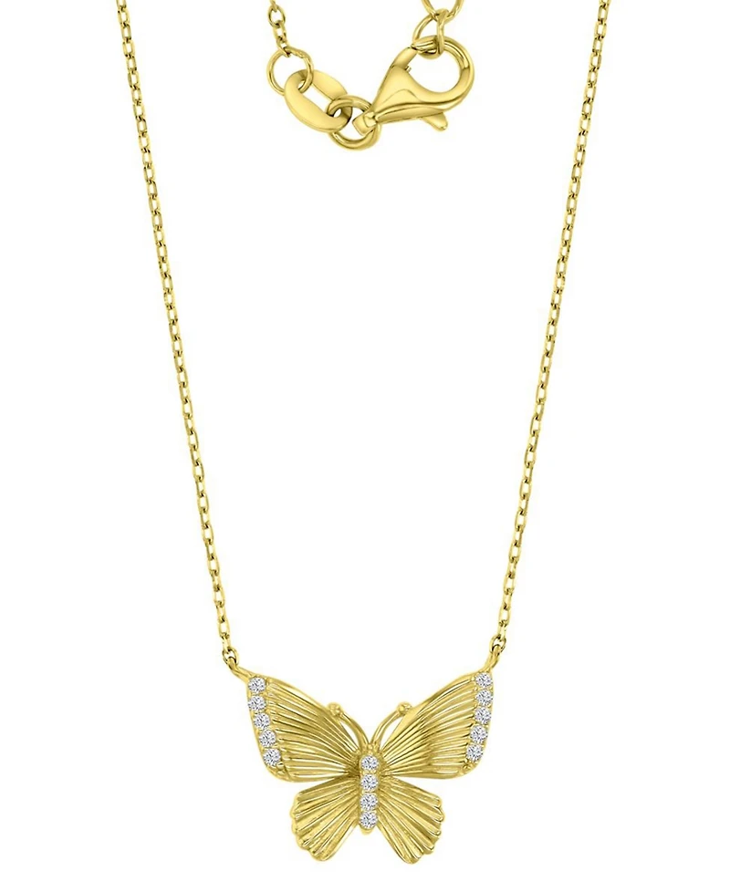 Cubic Zirconia Butterfly Pendant Necklace in 14k Gold-Plated Sterling Silver, 16" + 2" extender