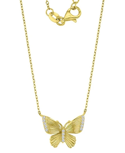 Cubic Zirconia Butterfly Pendant Necklace in 14k Gold-Plated Sterling Silver, 16" + 2" extender