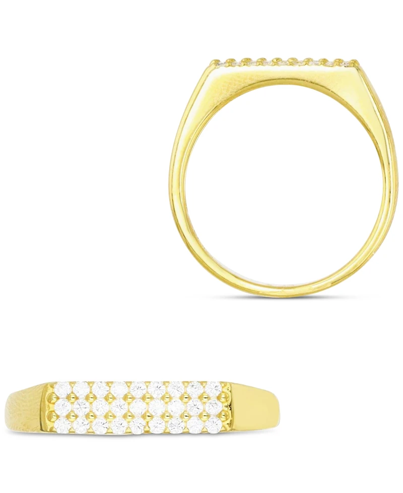 Cubic Zirconia Rectangular Cluster Ring 14k Gold-Plated Sterling Silver