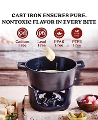 Alva Nori 2 Qt Enameled Cast Iron Fondue Set - Adjustable Burner & 8 Forks