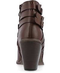 Journee Collection Women's Strap Round Toe Stacked Heel Dress Booties