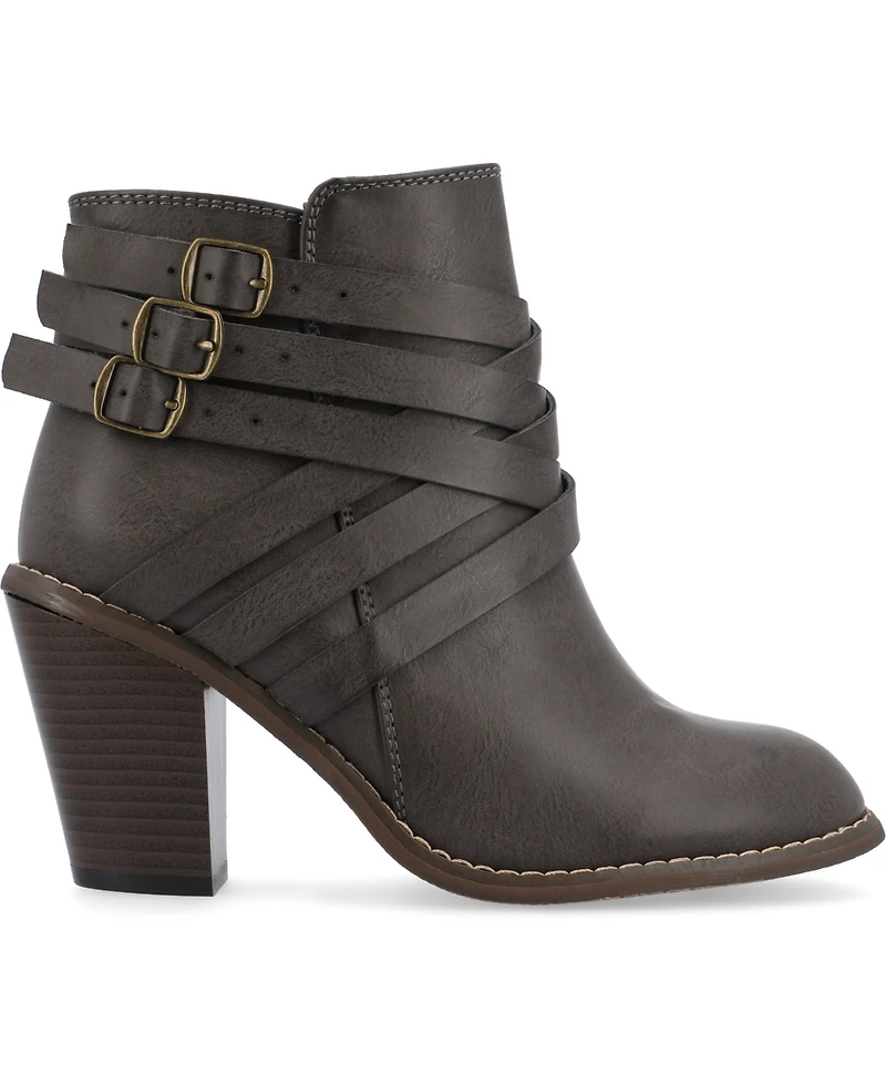 Journee Collection Women's Strap Wide Width Round Toe Stacked Heel Dress Booties