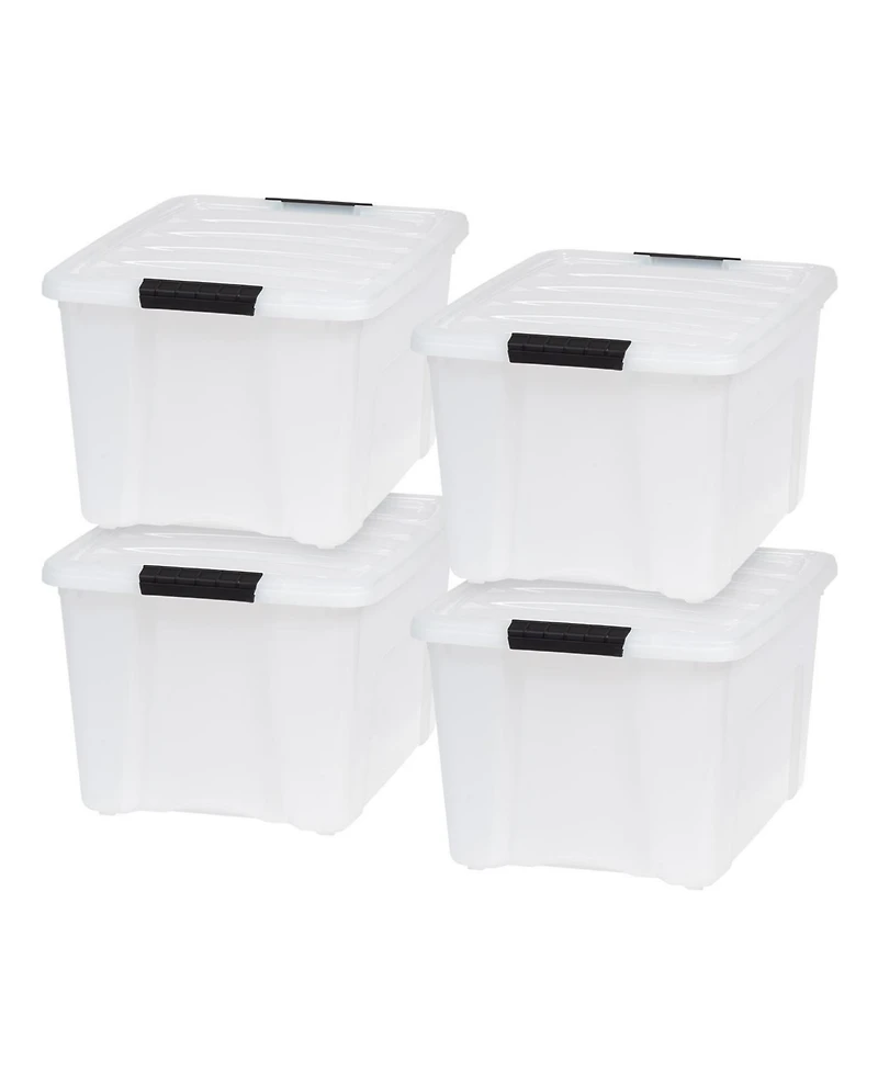 Iris 4 Pack 40qt Plastic Storage Bin with Lid and Secure Latching Buckles, Pearl