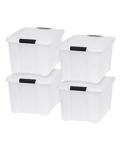 Iris 4 Pack 40qt Plastic Storage Bin with Lid and Secure Latching Buckles, Pearl