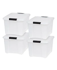 Iris 4 Pack 40qt Plastic Storage Bin with Lid and Secure Latching Buckles, Pearl