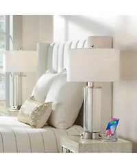 360 Lighting Watkin Modern Table Lamps 27 1/2" Tall Set of 2 Clear Glass with Usb and Ac Power Outlet Led White Shade for Bedroom Living Room Bed