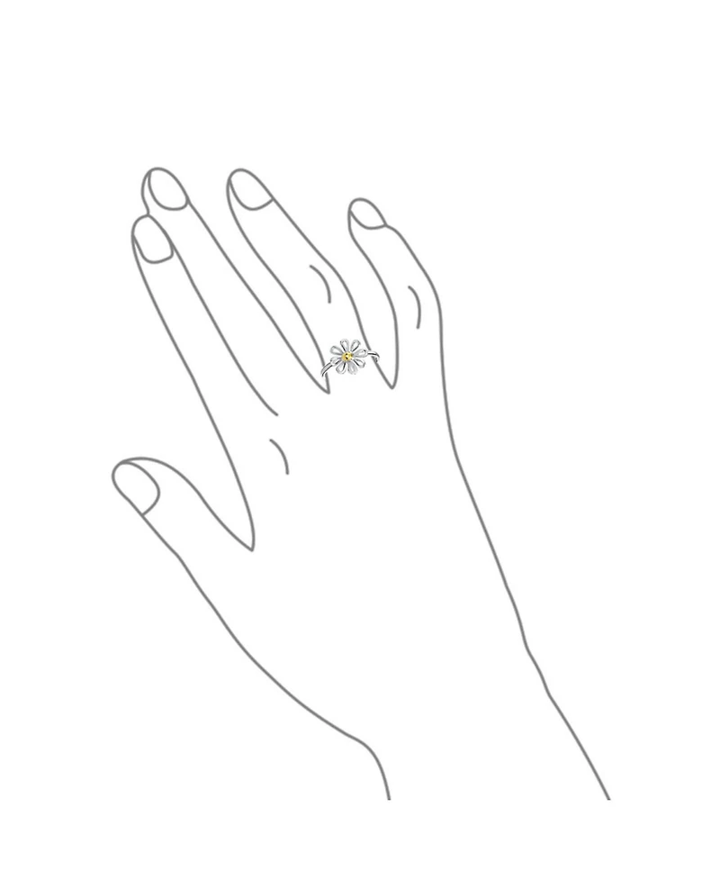 Bling Jewelry Delicate Tiny Two Tone Flower Daisy Ring Thin 1MM Band Gold Plated Sterling Silver