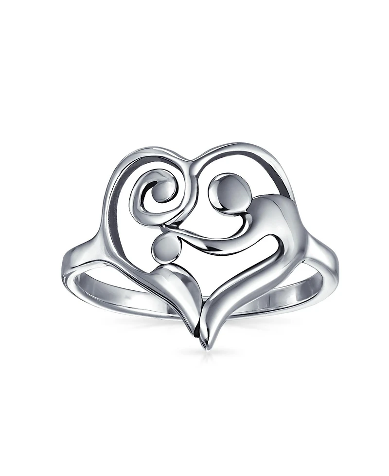 Bling Jewelry Swirling Heart Mother Loving Child Family Ring Gift For Mom Band 1MM