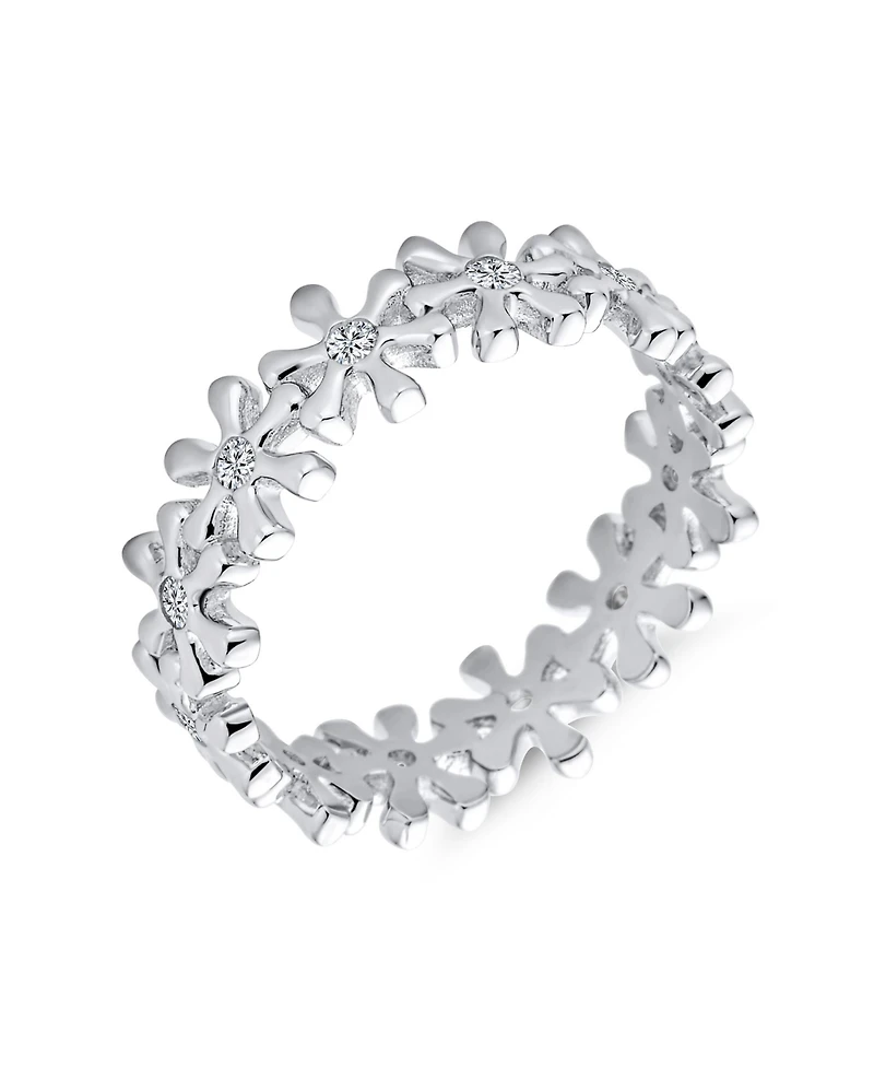Bling Jewelry Timeless Cubic Zirconia Cz Tiny Star Round Flower Eternity Band Ring Sterling Silver