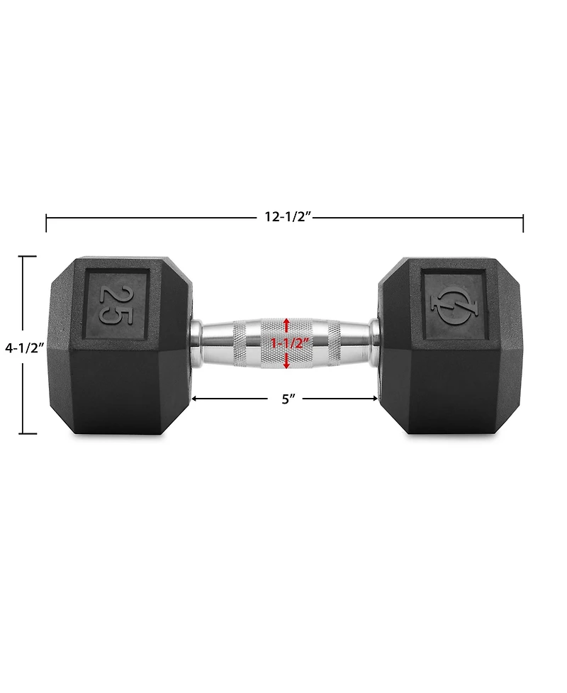 Philosophy Gym Rubber Coated Hex Dumbbell Hand Weight, 25 lbs