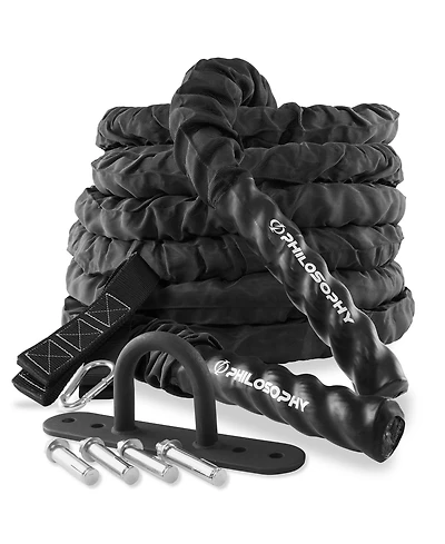 Philosophy Gym 40 Foot Exercise Battle Rope 2 Inch Diameter with Cover and Anchor Kit