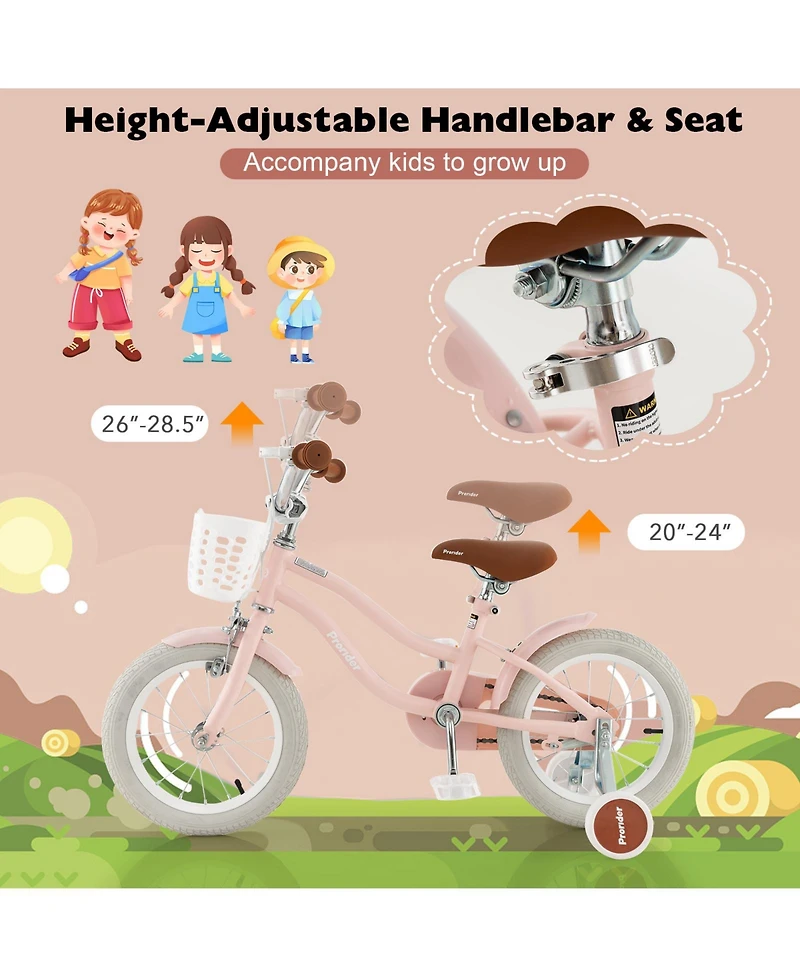 14'' Kids Bicycle with Removable Training Wheels & Basket for 3-5 Years Old
