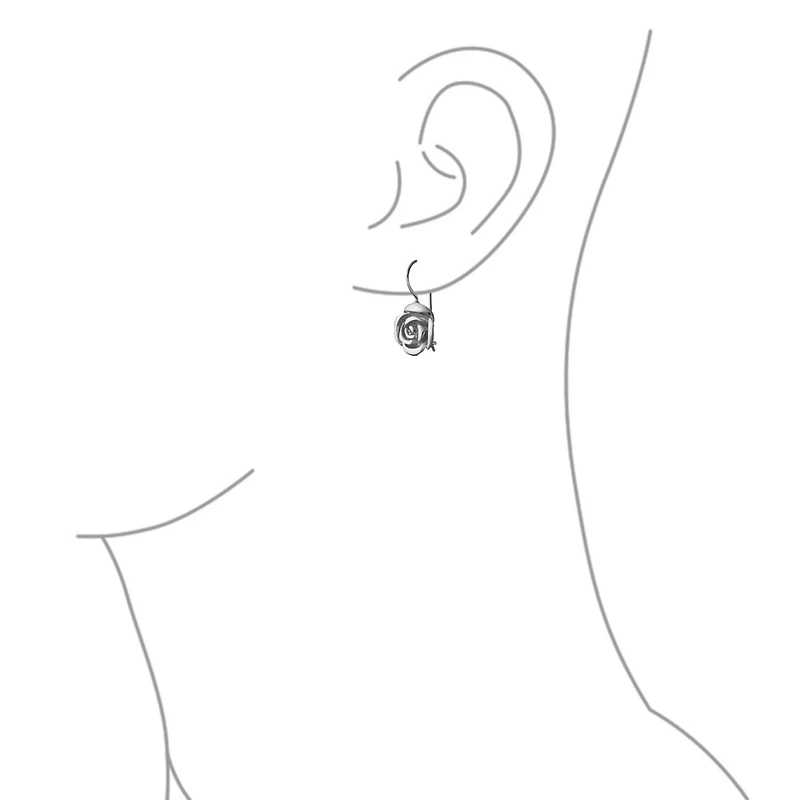 Bling Jewelry Rose Flower Drop Earrings French Wire Black Oxidized Sterling Silver